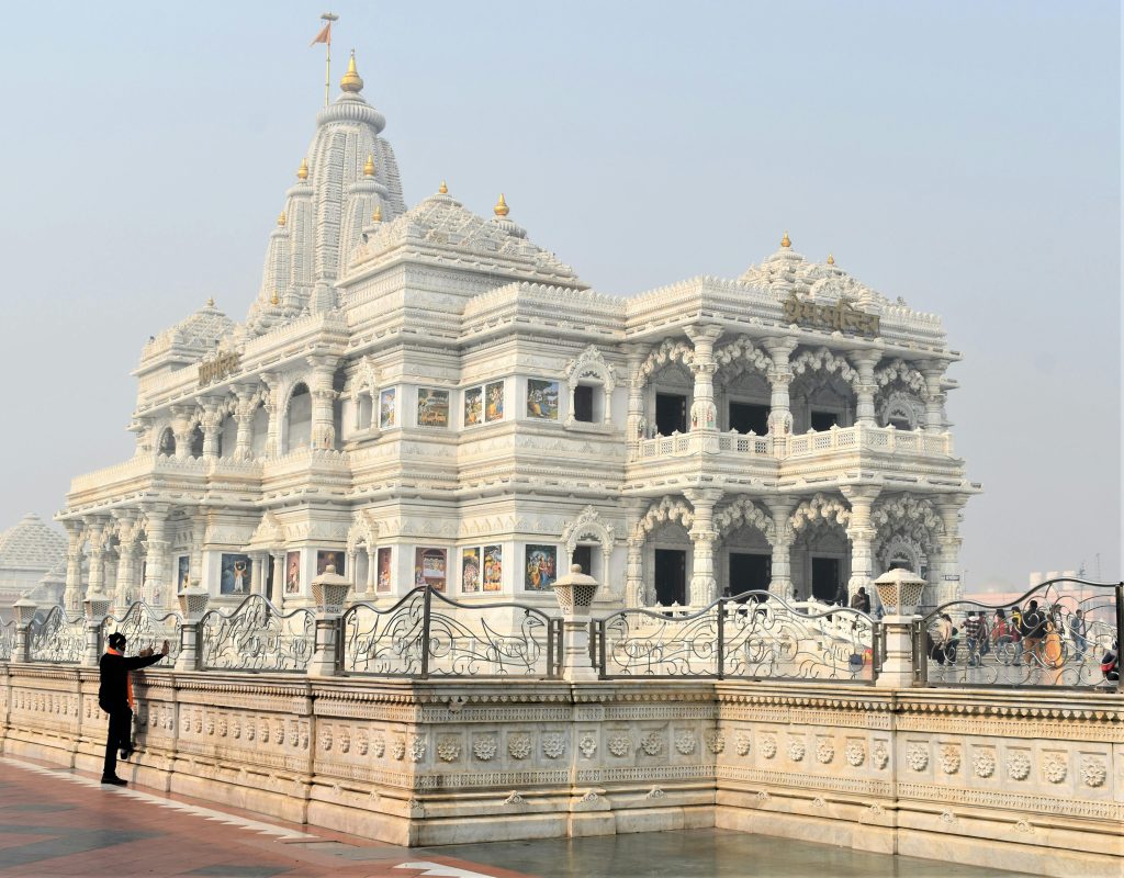 Captivating image of Prem Mandir, a Hindu temple in Vrindavan, India, showcasing stunning architecture.Top 5 Places to Visit in Uttar Pradesh in Summer